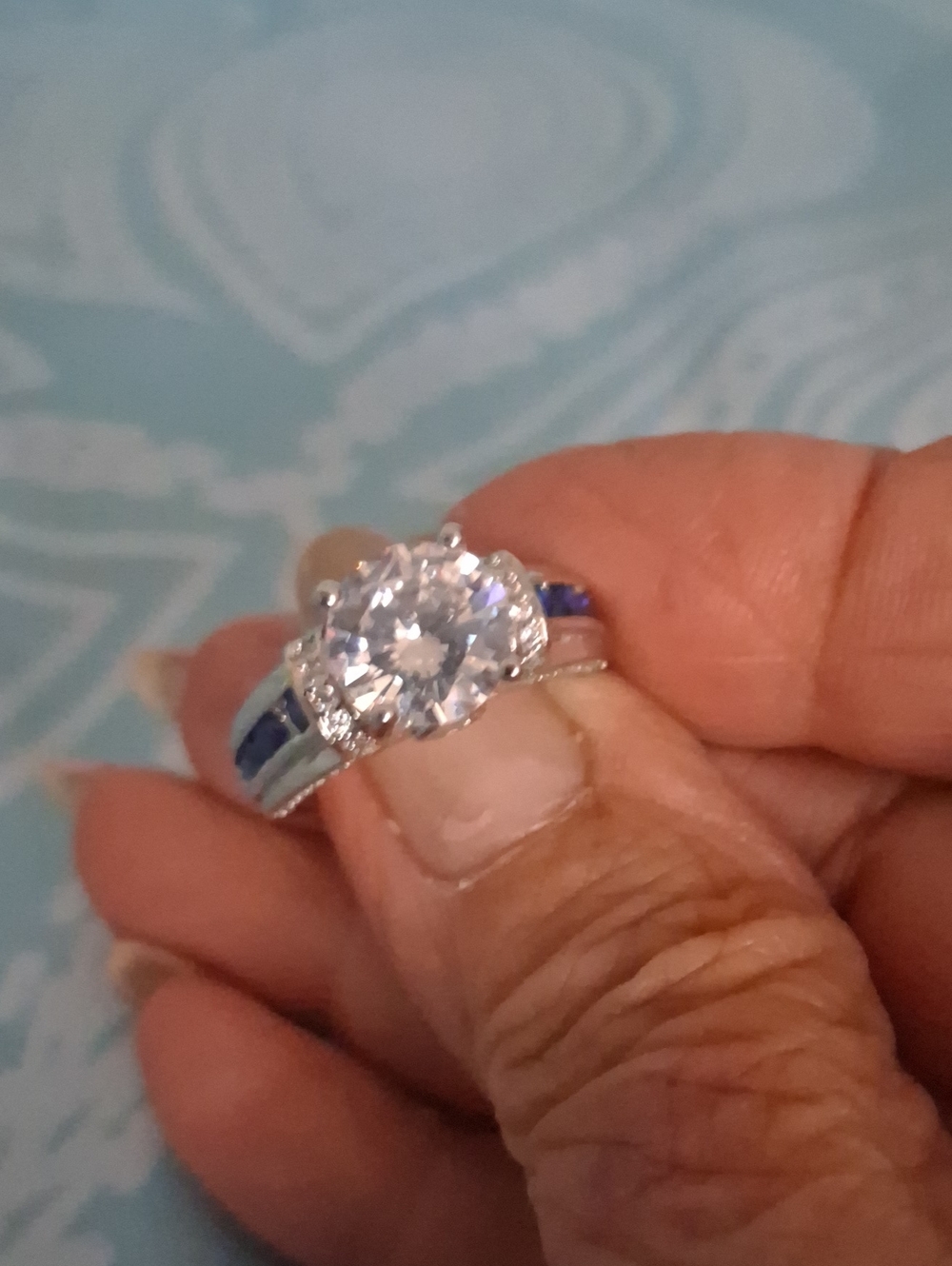 3 Ct Moissonite Solitaire Ring & Blue Accent Stones. GRA Included.  (NWT)